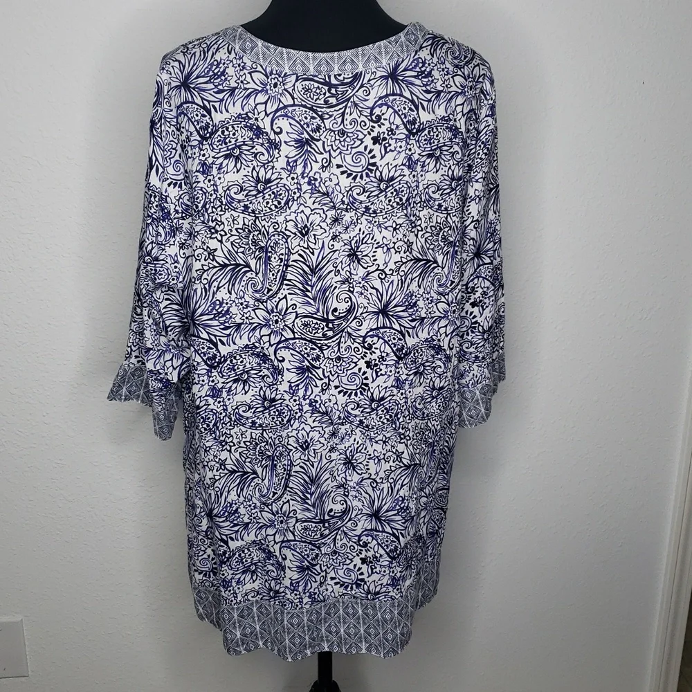 Sigrid Olsen Women 100% Linen Floral Boho 3/4 Sleeves Tunic Top Size 1X Coastal - Picture 5 of 14